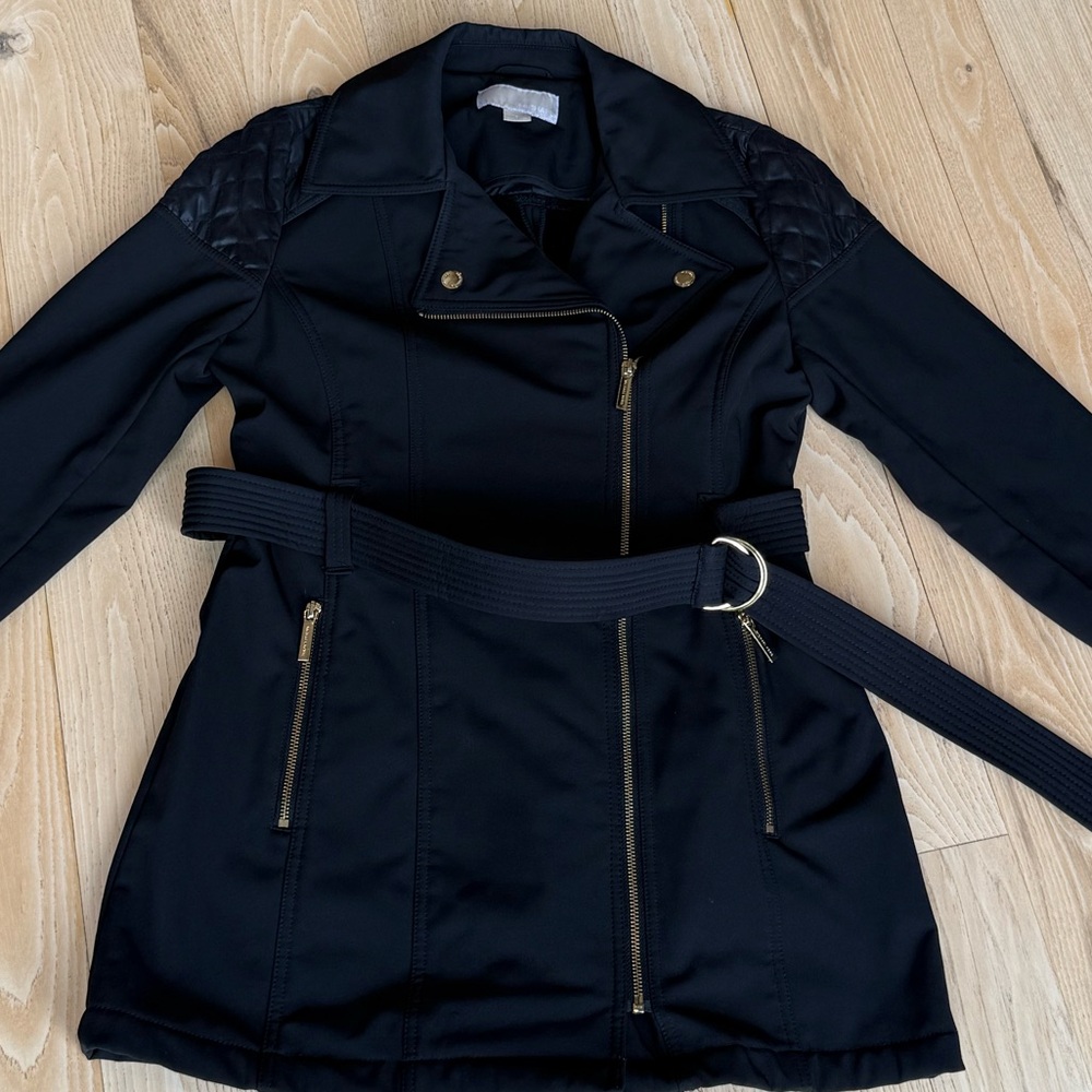 Michael Kors Belted Front Zip Fleece-lined Jacket - Size Small